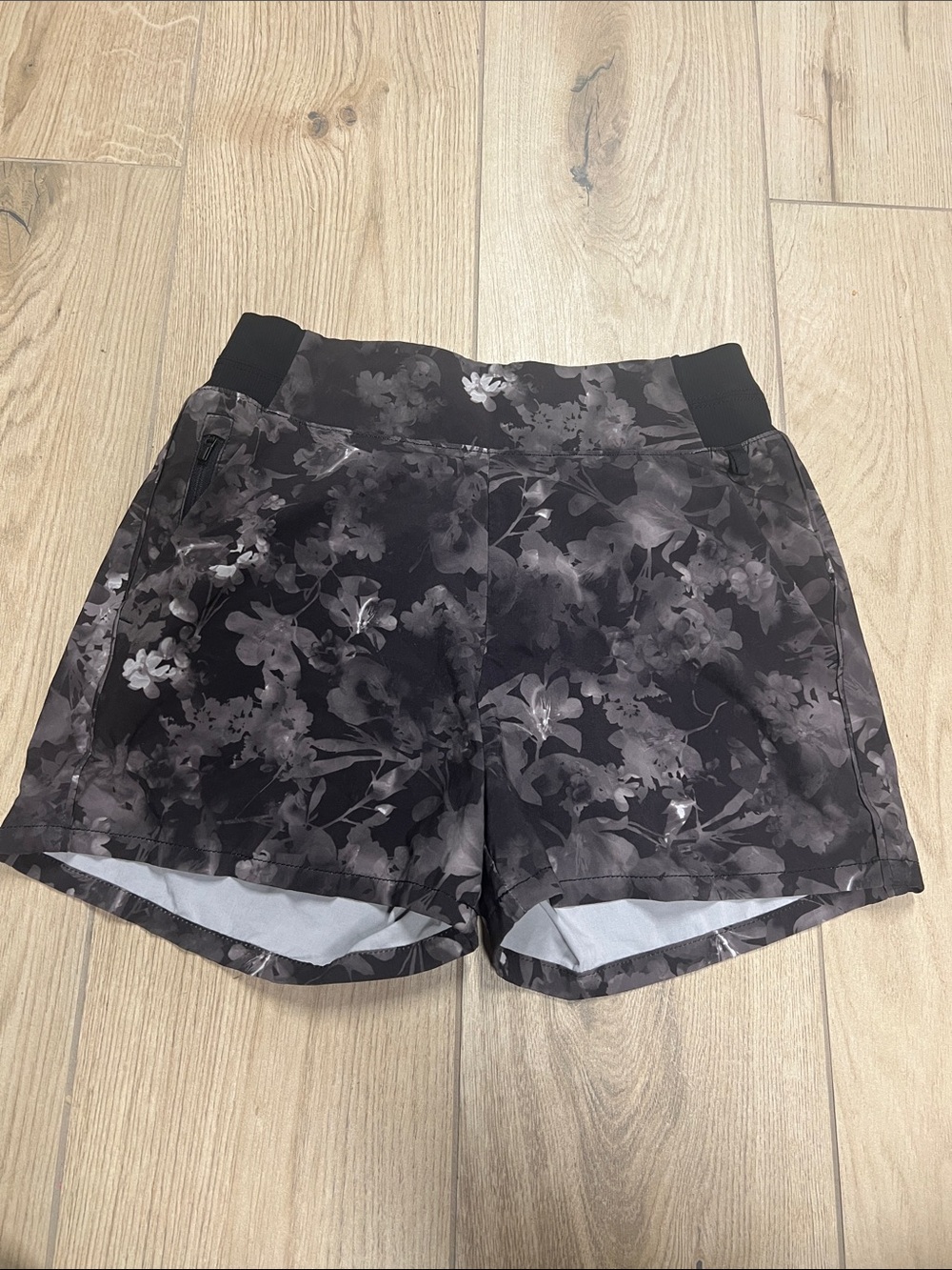 Athleta Black Floral-Print Athletic Shorts